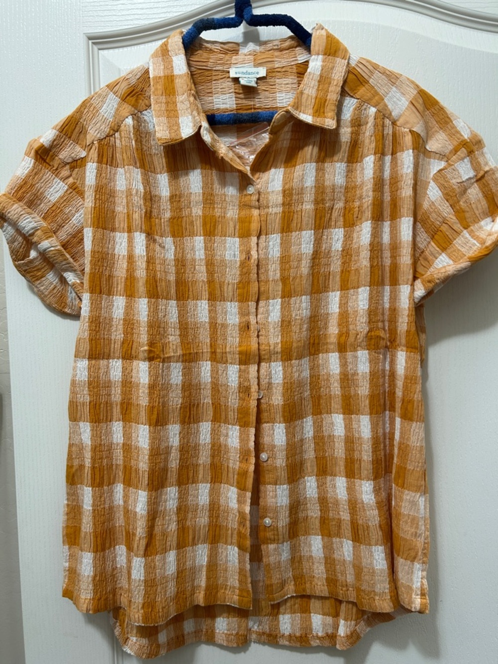 Sundance Mustard and White Plaid Short-Sleeve Button-Down
